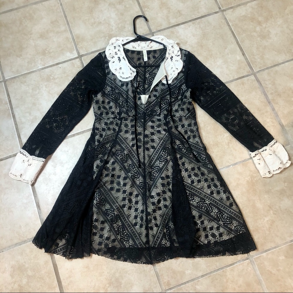 Free People Black Lace Long Sleeve Dress